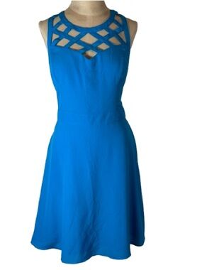 Guess Bright Blue Sleeveless Dress with Lattice Yoke fit and flare size 12